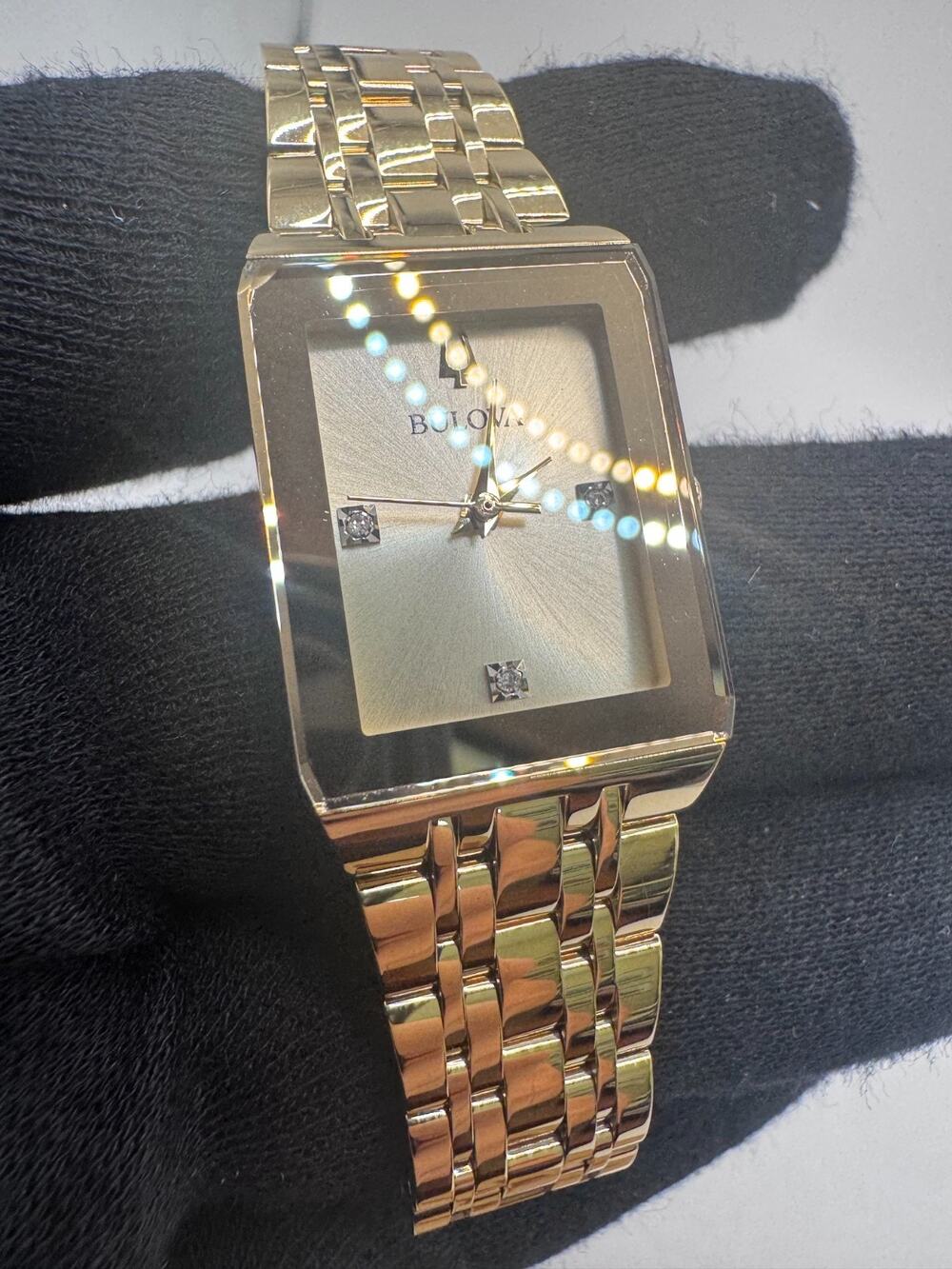 Bulova Modern Store Display Women's Gold Tone Gemmed Quartz Watch 97P140